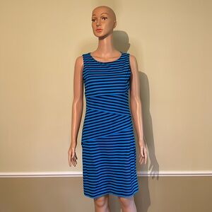 J. McLaughlin sleeveless dress dark blue and light blue striped.
